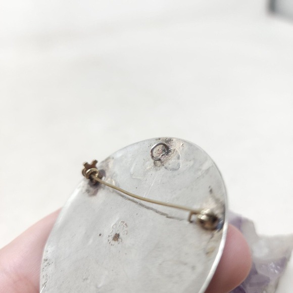 Vintage 925 Sterling Silver Brooch Pendant Taxco Mexico Abalone Inlay Greek Key - Picture 5 of 9